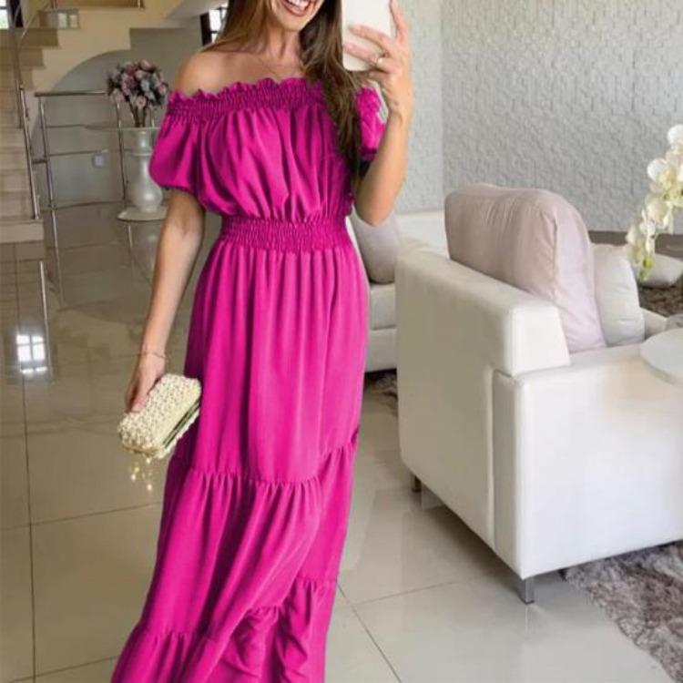 Women's Casual Dresses - Boho Off Shoulder Strapless Dress Elegant Anti Pilling Large Hem Adding Charm Popular Beach Party Streetwear