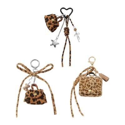 Portachiavi Portatile a Stampa Leopardo con Portamonete e Charm Decorativo a Fiocco Metallico Piccolo Portamonete Portachiavi Accessorio per Chiavi
