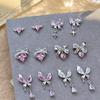 Nail Art Diamond Pink Zircon Bow Pendant Jewelry New Light Luxury Silver Butterfly Love Diamond