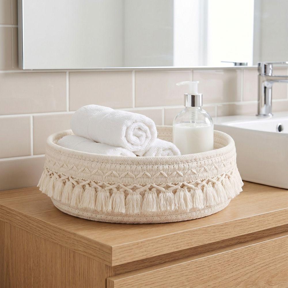 Large Capacity Cosmetic Storage Basket Cotton Rope Sundries Organizer for Household