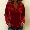 Women Velvet Long Sleeve Top V Neck Casual Loose Fit Blouse Solid Color Autumn Winter Pullover