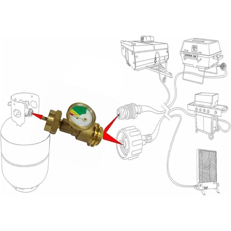 Gas Connection Adapter With Gauge Propane Tank Gauge Adapter Level Indicator Universal Brass Fittings Easy To Use