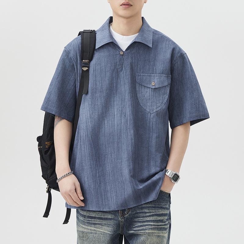 

Летняя хлопково-льняная ретро рубашка с коротким рукавом, мужская японская ретро рубашка-поло со средним рукавом, красота 4XL