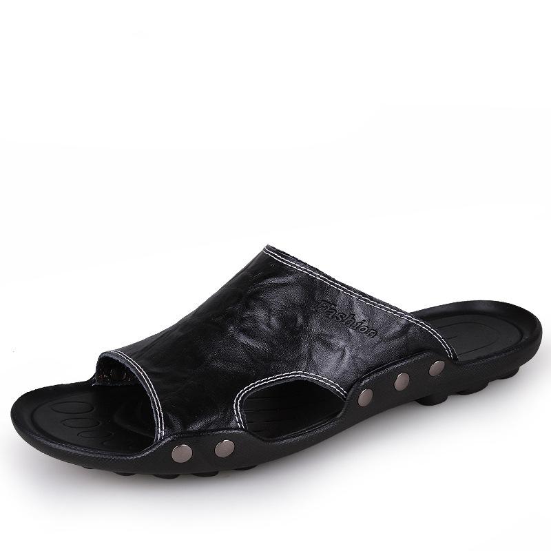 Men's Large Size Soft Sole Cowhide Flip-Flop Sandals