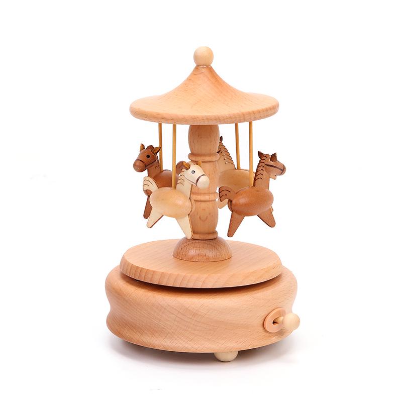 Wooden Carousel Music Box – Creative Solid Wood Home Decor & Valentine's Day Gift