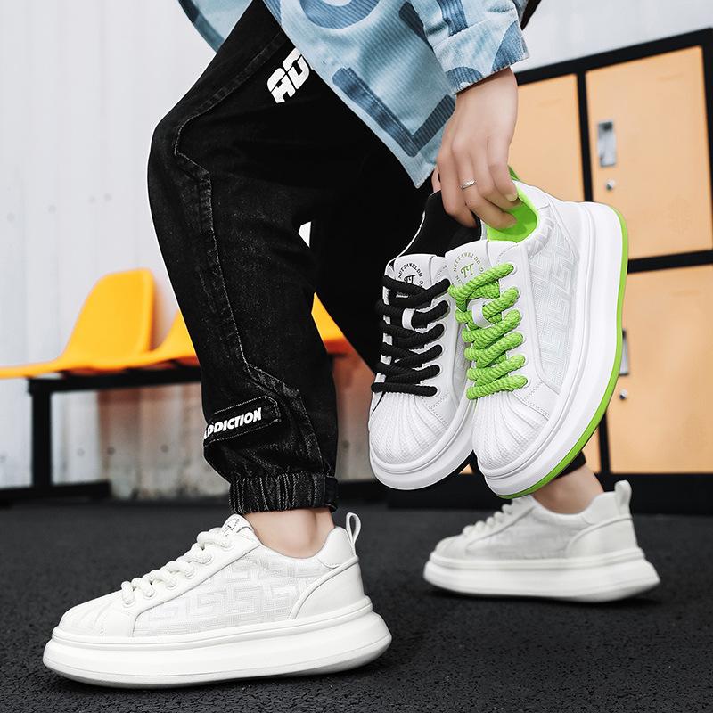 Thick-soled white shoes summer men's shoes new ice silk cloth breathable mesh soft sole comfortable versatile height increase casual shoes men