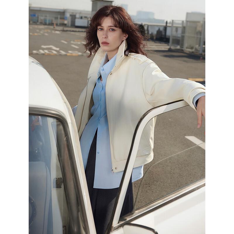 ELLE Women s Stand-Collar PU Leather Jacket S