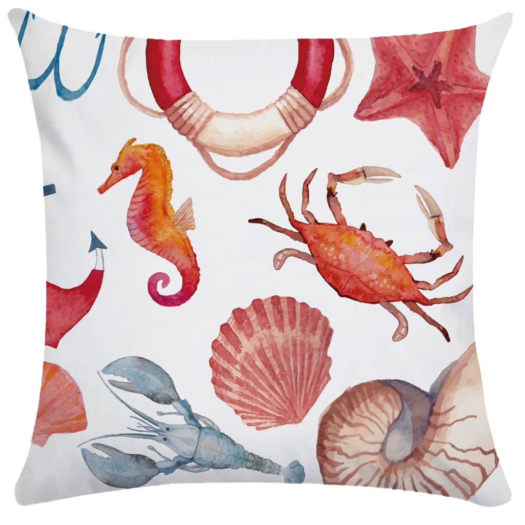 Ocean Starfish Shell Marine Life Print Pattern Cushion Cover Home Sofa Decoration Square Pillow Pillow Cover