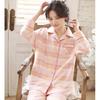 Autumn and Winter Pants Cardigan Lapel Pure Cotton Polished Women's Korean Version of the New Plaid Simple Casual Long-sleeved Pajama Set