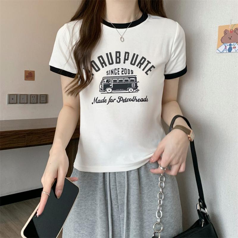Sommer slank ung jente korte T-skjorter harajuku Enkelt bokstavtrykk Crop Tops Kvinner Uformelt kortermet T-skjorte Sports topp koreanske klær
