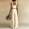 Women's Casual Square Neck Wide Leg Pants Set, Loose Sleeveless Vest Two-piece Set