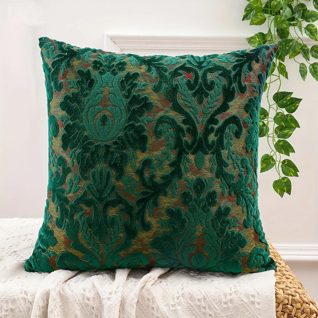 Chenille Green Leaf Jacaquard Tropical Plants Cushion Cover Throw Pillow Covers for Home Decoration (No Insert)