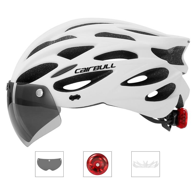 Cairbull Cycling Safety Helmet With Visor Lens Rear LED Light Road Mountain Bike Riding M 5559 cm белый