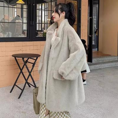 New Loose Women's Lantern Sleeves Fur Coat Medium and Long Fluffy Coat Winter Thickened Warm Plush Clothes