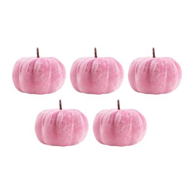 5x Halloween Velvet Pumpkins Pink Fall Autumn Decor Artificial Pumpkin, Halloween Decoration for Wedding Harvest, Farmhouse