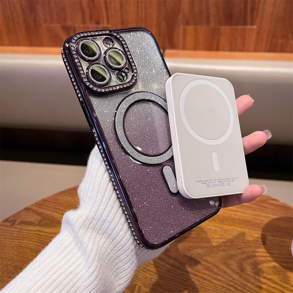 Applicable to iPhone17proMax glitter magnetic mobile phone case rhinestone Apple 16 advanced sense anti-drop 15 protective case