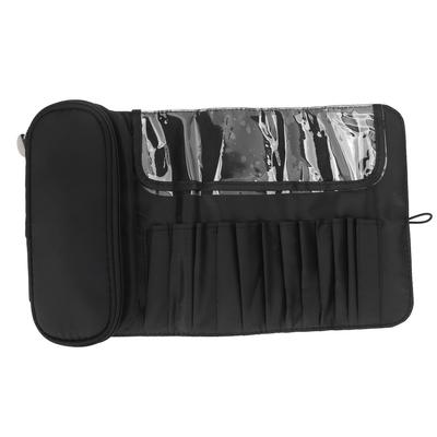 תיק אחסון איפור מתקפל לארגון מברשות, עמיד לאבק, קיבולת גדולה, תיק נסיעות קוסמטי שחור