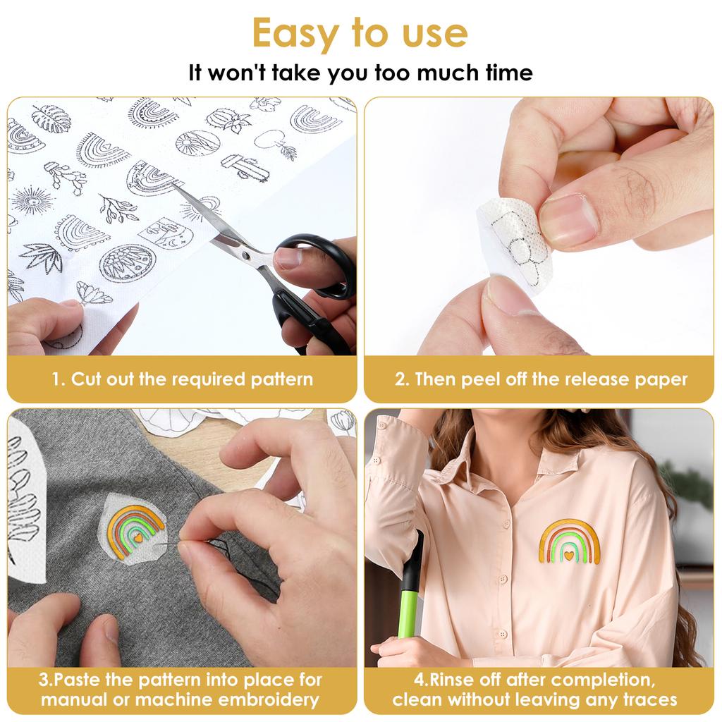 12/24PCS Sticky Water Soluble Embroidery Stabilizer Transfer Patch Paper Printable Embroidery Backing For Clothes DIY Craft