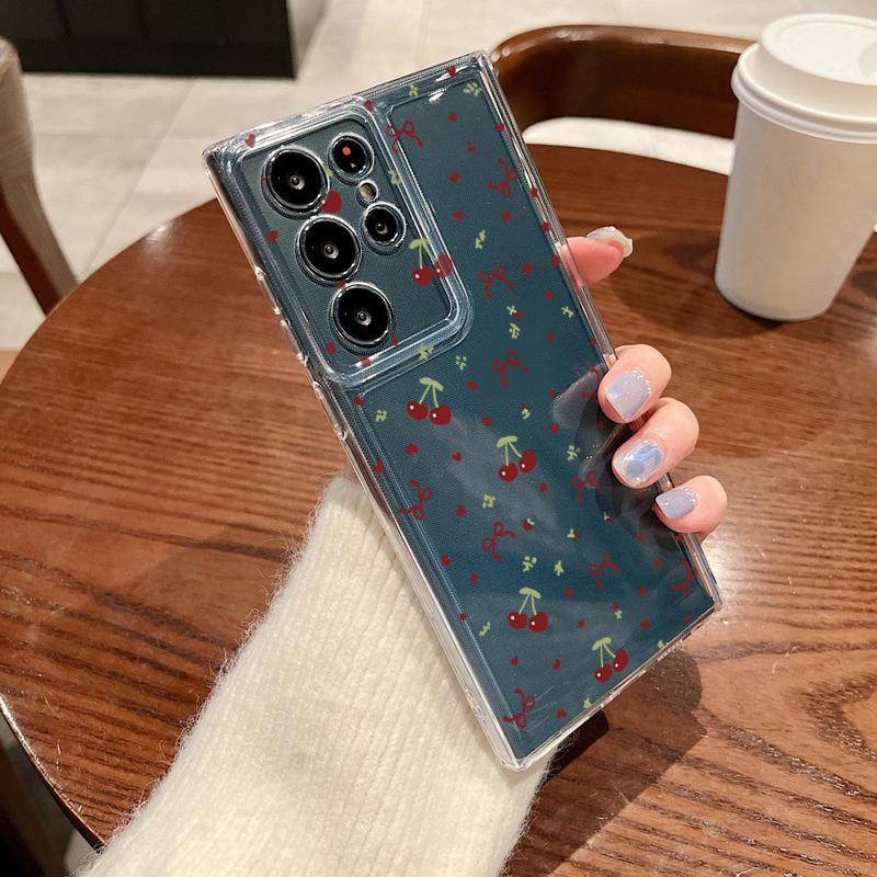 Little Cherry Pattern Phone Case For Samsung Galaxy S26 S25 S24 S23 Ultra S22 Plus S24 S21 FE S25Edge Transparent Soft TPU Cover