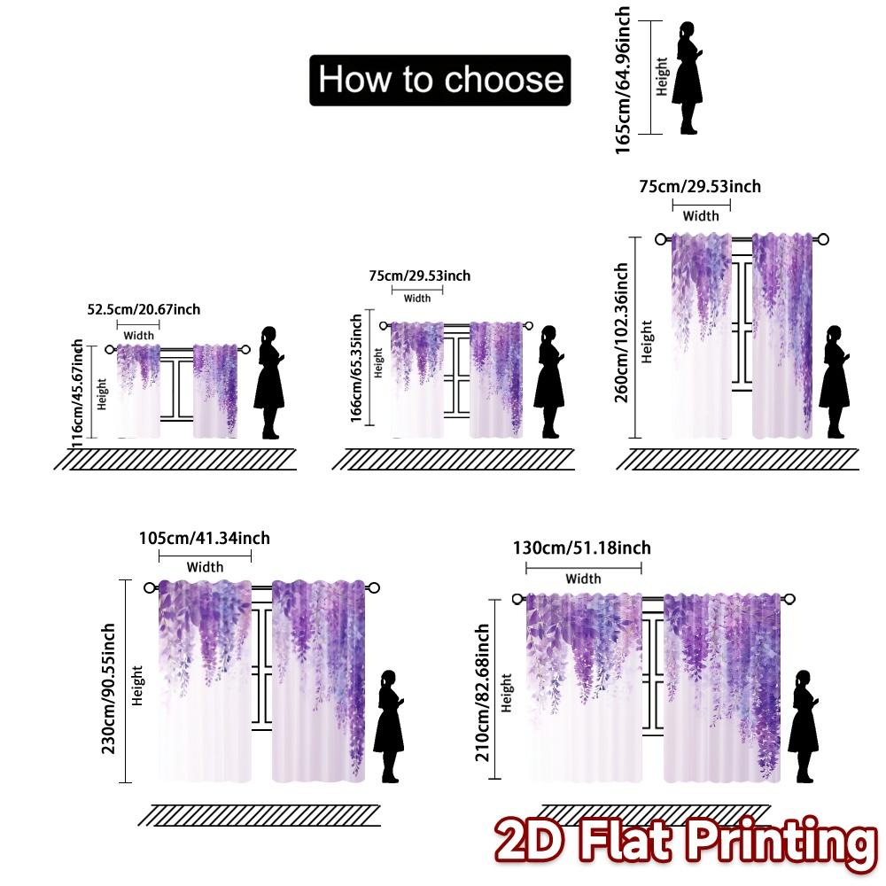 Modern Flat Printing Curtains Without Rod Wisteria Blooms Print Polyester Easy Install Outdoor Set Of 2 Made