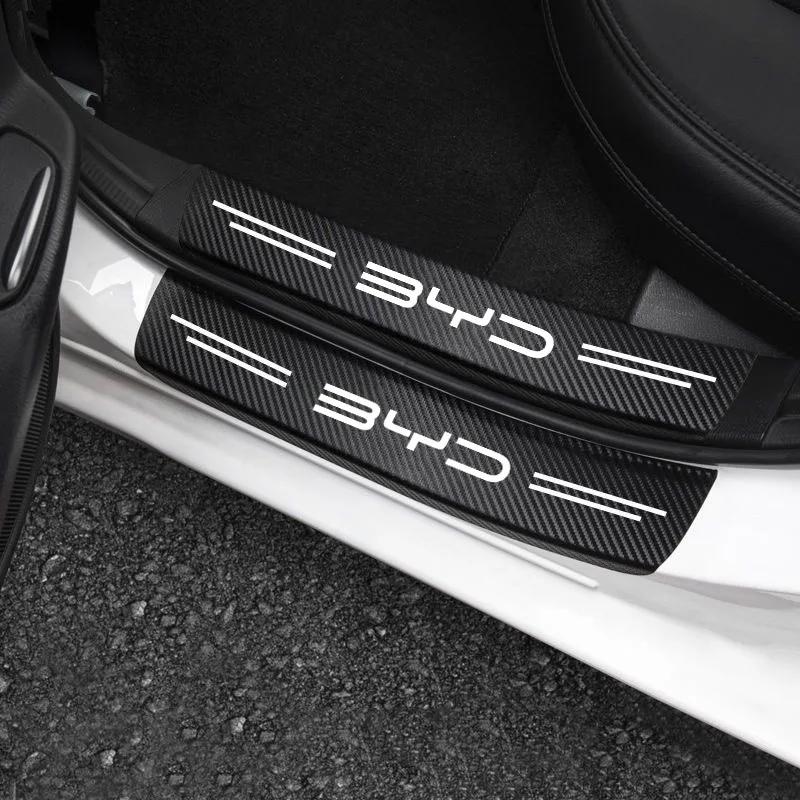 4Pcs Car Stickers Threshold Strip Carbon Fiber For BYD M6 G3 G5 T3 13 F3 F0 S6 S7 E5 E6 L3 tang yuan atto3 song Accessories
