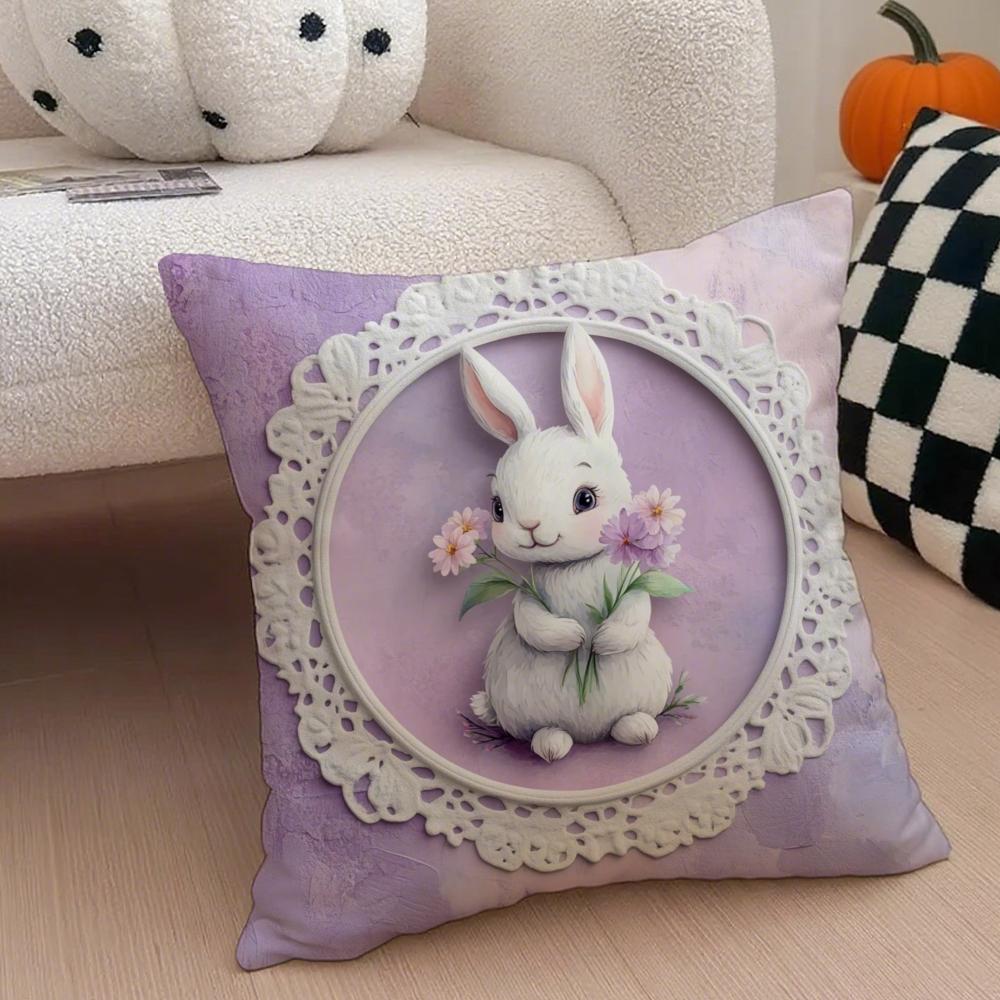 Religious Global Holiday Art Easter Rabbit Cushion Cover Throw Pillow Cover Hidden Button Durable Polyester Chair Cushion