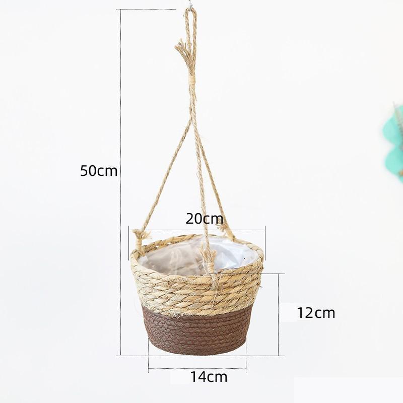 Stroh Hängender Korb Hanfseil Geflochtene Blumenkörbe Topfpflanzen Blumentöpfe