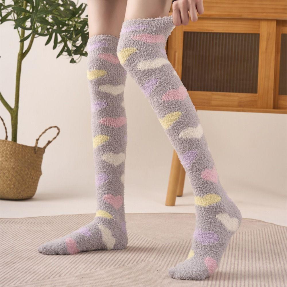 Heart Coral Fleece Stockings Thicken Warm Long Tube Socks Creative Floor Plush Stockings Autumn
