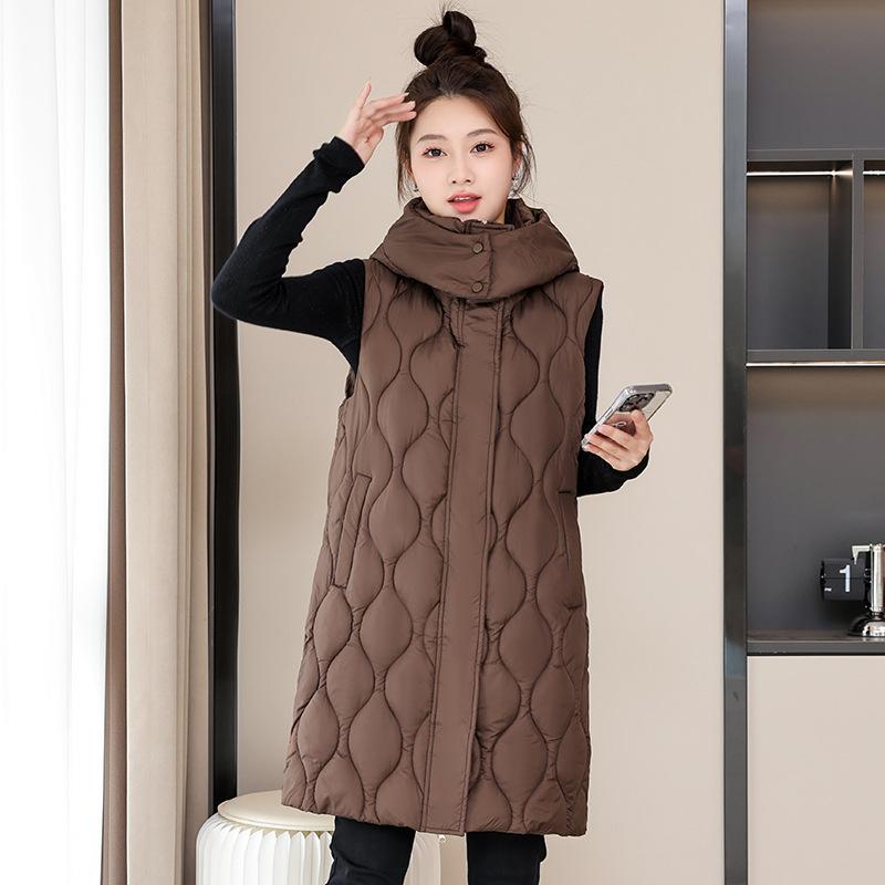 Autumn and Winter Large Size Thickened Cotton Clothes Medium and Long Knee Vest Girls Sleeveless Cotton Vest Jacket