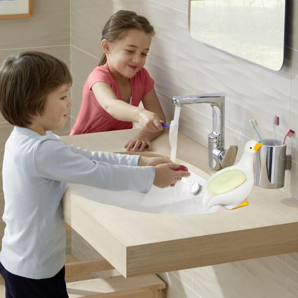 Ceramic Duck Soap Dish, Cute Animal Soap Holder, Non-Slip Shower Sponge Storage, Decorative Soap Saver, Duck-Shaped Soap Dish, Multifunctional