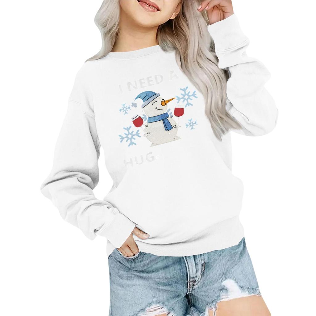 Kids' Fashion Loose-Fit Casual Long-Sleeve Christmas Print Oversized Crewneck Sweatshirt