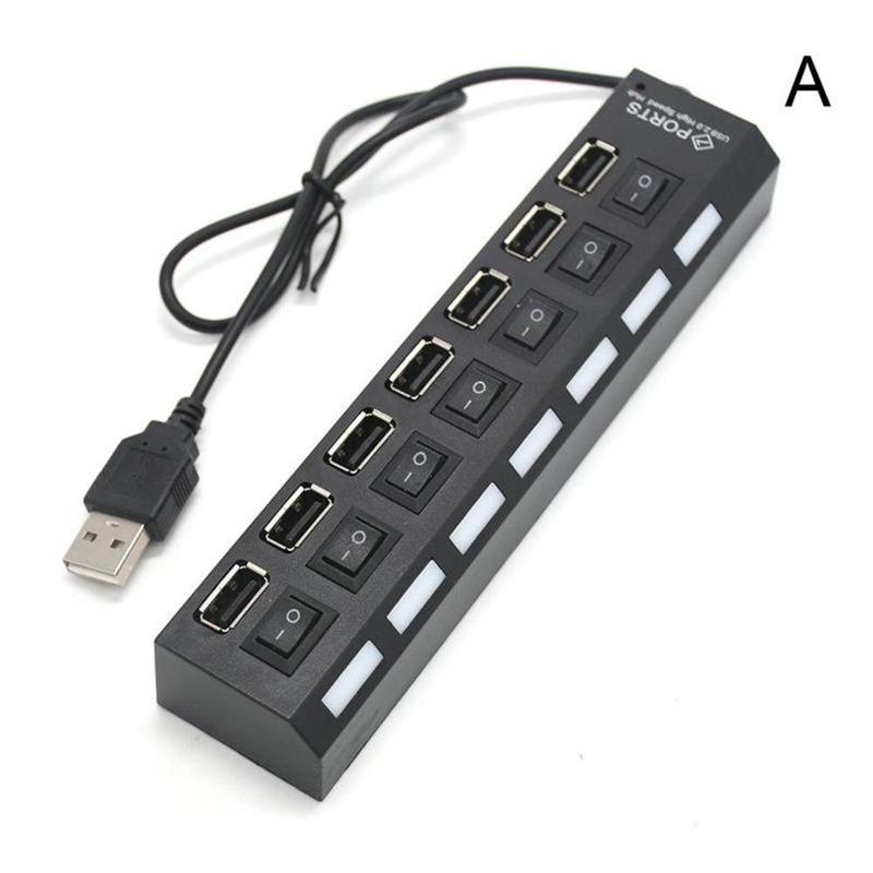 

USB 2.0 Hub 7 Port USB A 7in1 Data Splitter With Independent On/Off Switch For Laptop PC High Speed Usb Hub 2.0 Adapter