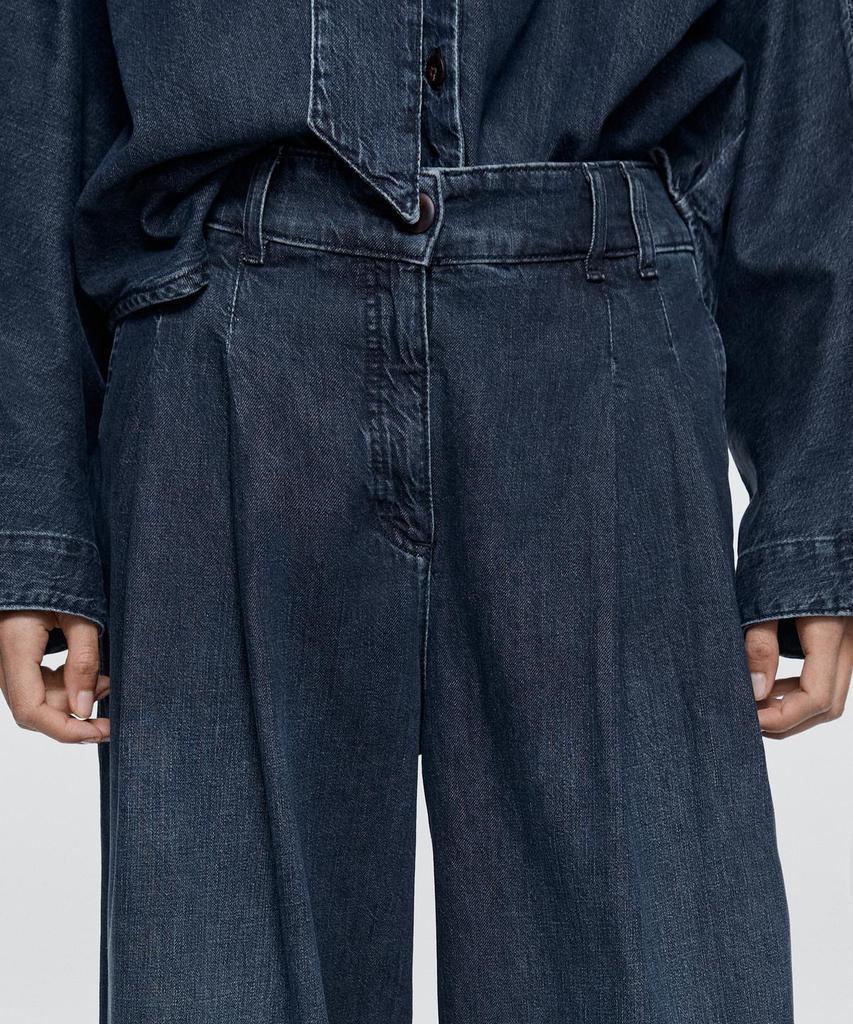 Masimodutti Pintuck Detail High-Rise Wide-Leg Jeans
