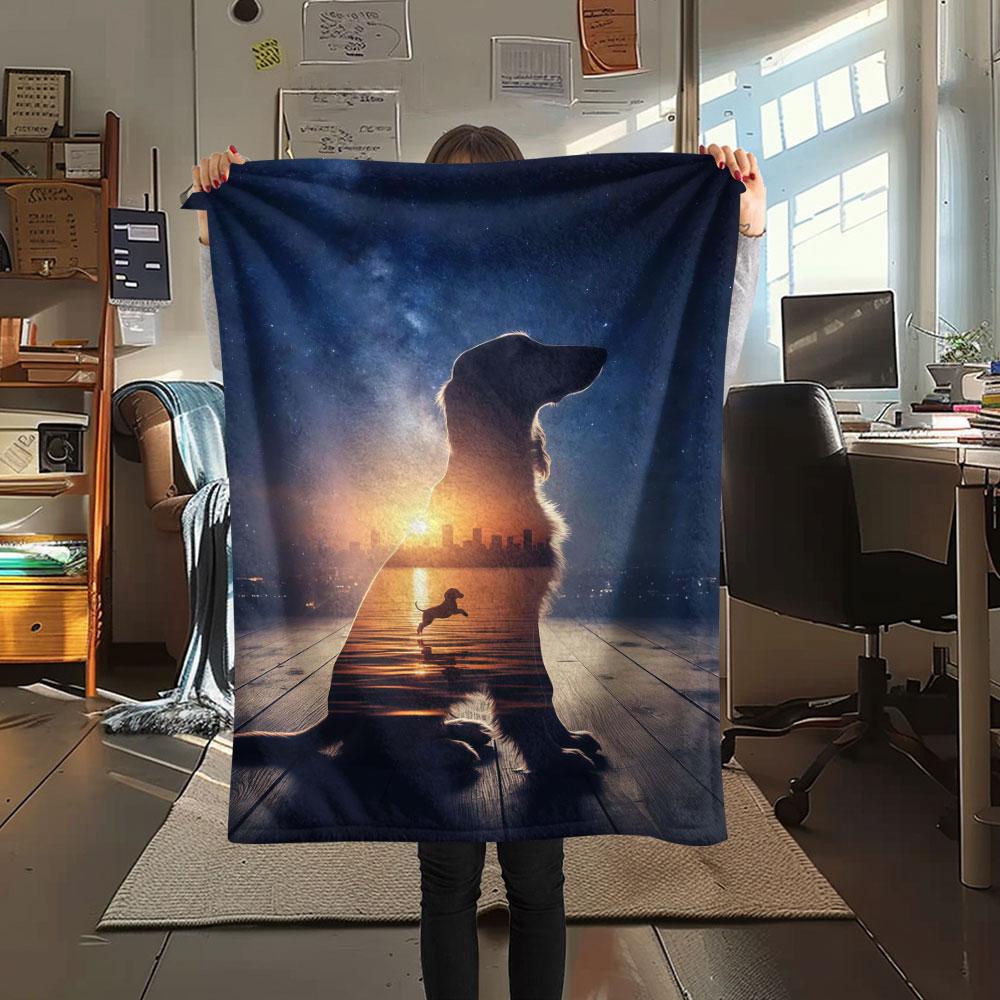 1Pc DoublevisionDogs Print Flannel Blanket, High quality Comfortable for All Seasons, Home Decor, Warmth and Comfort, Perfect for Christmas Gifts
