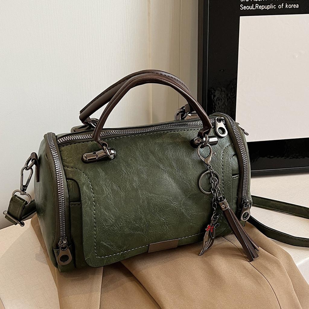 2025 New Retro Texture Fringed Design Solid Color Splicing Women's Oblique Span Bag Pillow Bag Shoulder Bag