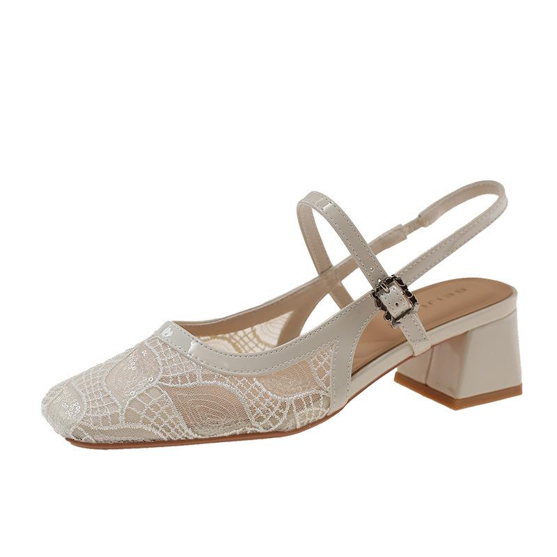 

Sandals with Thick Heels, New Style, Breathable, Versatile, Square Toe, High Heels, Women s Shoes 42 бежевий