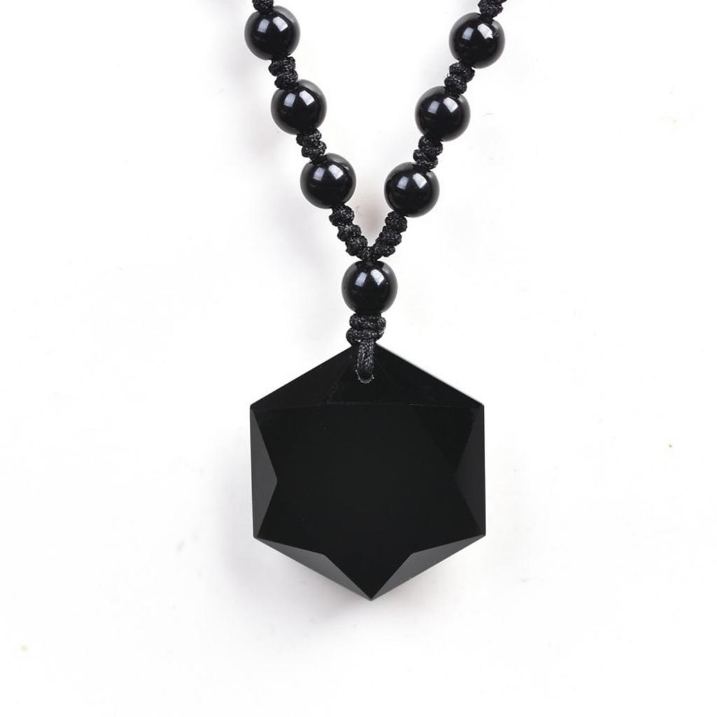 Natural Obsidian Hexagonal Necklace Obsidian Pendant Energy Stone