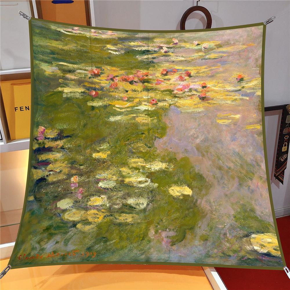 90cm Sternenhimmel Imitation Köper Modischer Seidenschal Quadratisch Damen Hijab Bandana Foulard Kopftuch Van Gogh Ölgemälde Halstuch