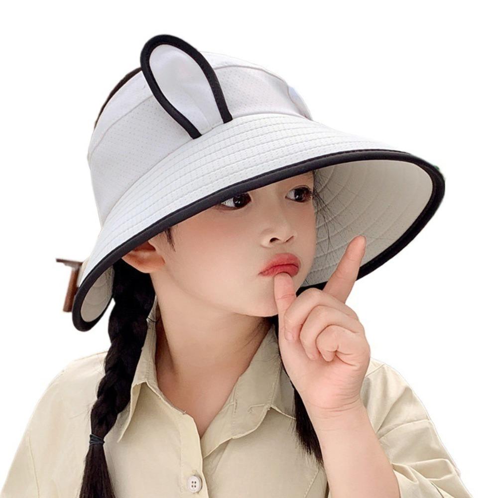 Korean Style Rabbit Ear Sunhat Adjustable Children Fishman Hat Cute Wide Brim Peaked Cap  Spring