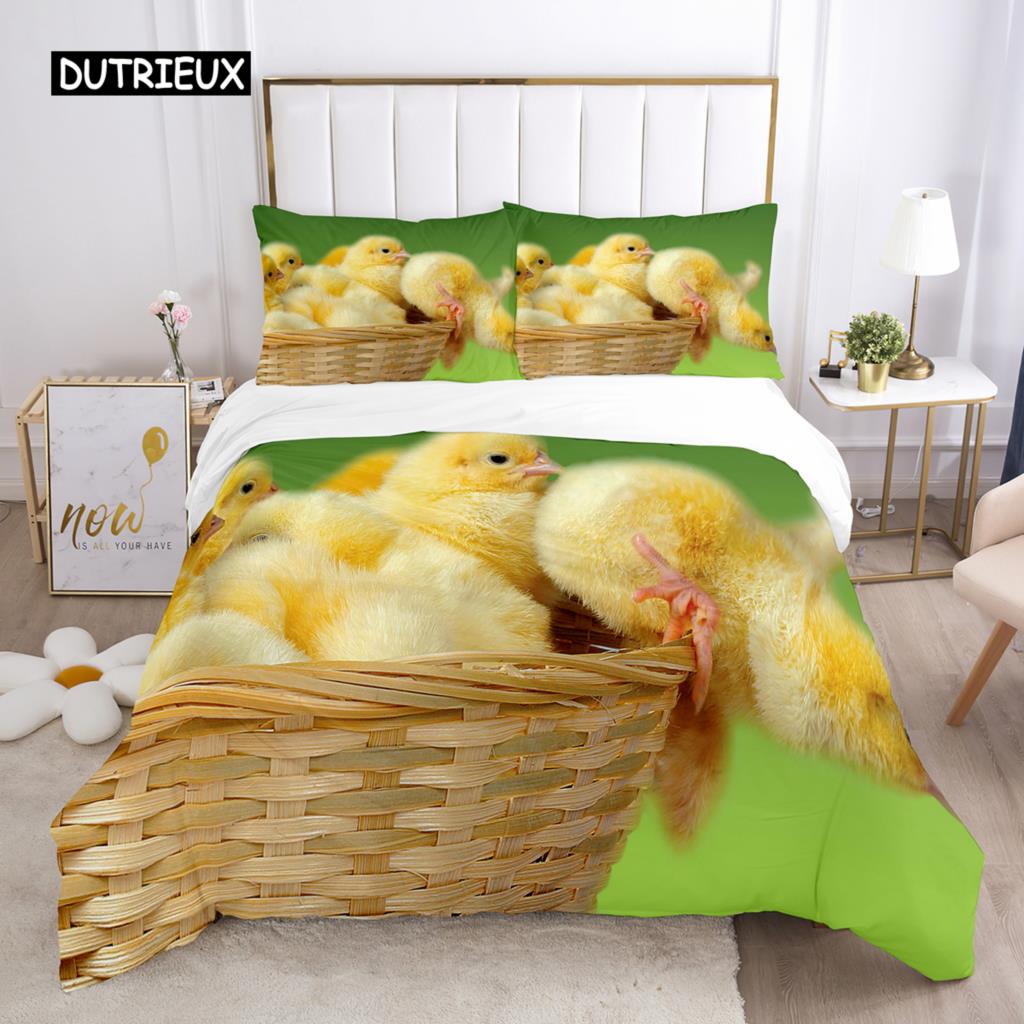 Kylling Dynetrekksett Gårdsdyr Dynetrekk Liten Kylling Enkelt Sengetøy for Gutt Jente Mikrofiber 2/3 stk Dyne Trekk