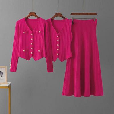 Set Due Pezzi Cardigan in Maglia e Gonna Midi da Donna Autunno/Inverno – Outfit Casual alla Moda in Maglia a Coste