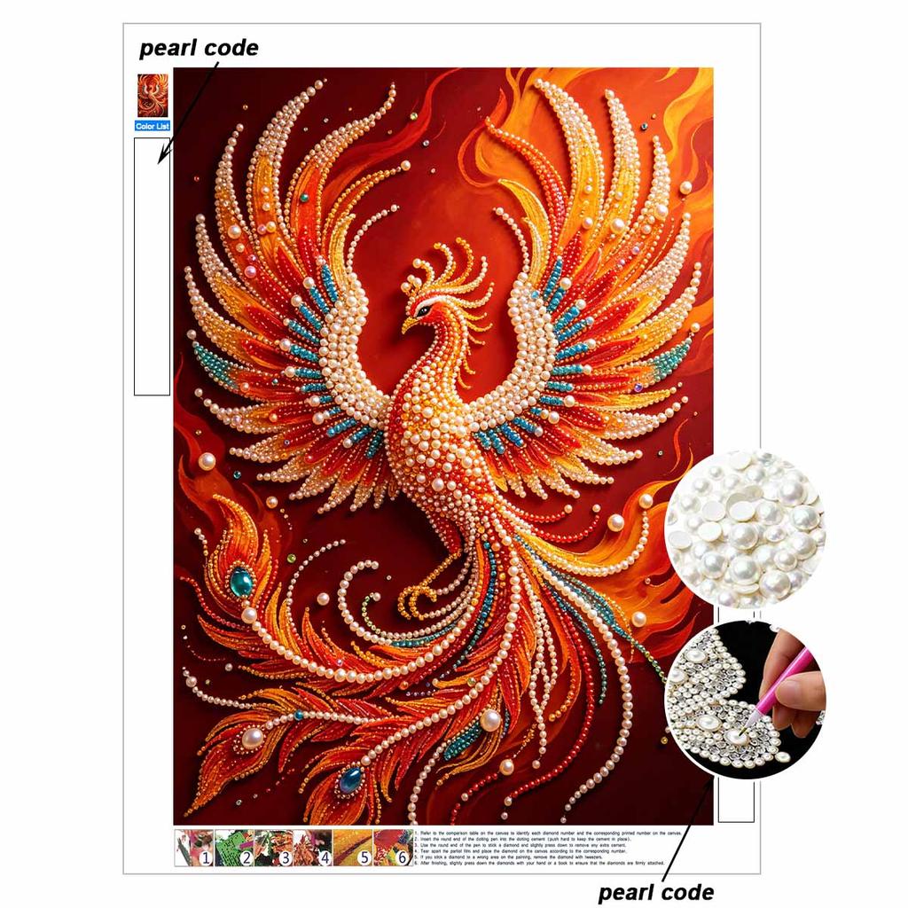 5D DIY Pearl Diamond Painting Kit Majestic Phoenix Full Drill Embroidery Mosaic Art Home Wall Decor Gift