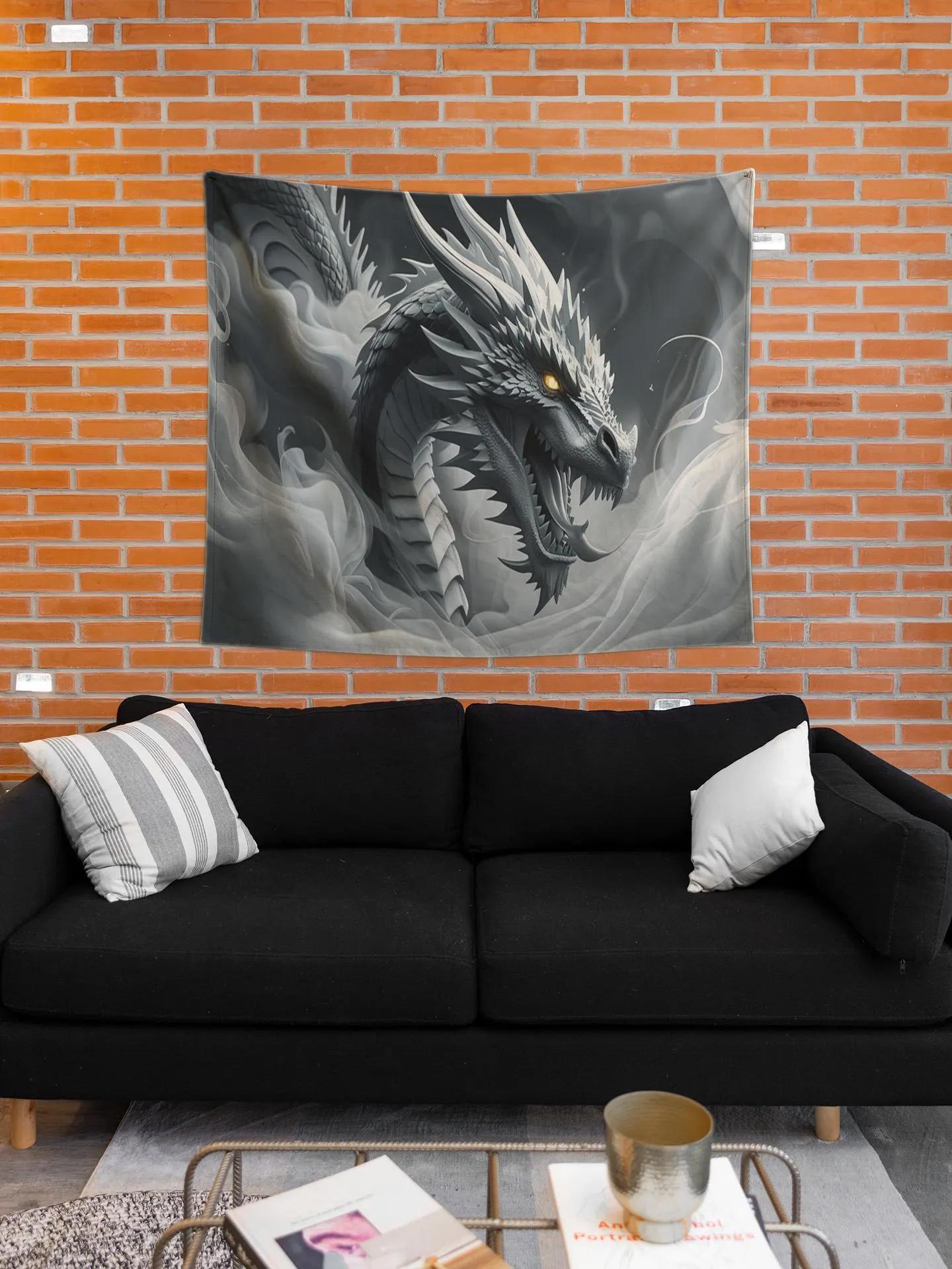 Black Dragon Tapestry Wall Hanging Dark Fantasy Art Gothic Dragon Decor Wall Art for Bedroom Living Room 74x94cm(29x37in)