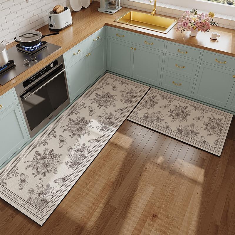 Kitchen Floor Mat Pvc Leather Waterproof Carpet Oil-Proof Floral Rug Home Decoration Long Foot Mats Alfombra De Cocina