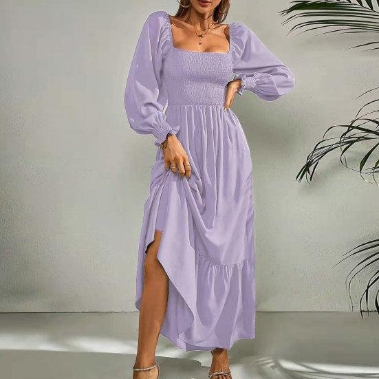 

Платье Эластичный бюст Квадратный вырез с длинным рукавом Сплошной цвет Плиссированные трапециевидные формы Свободный подол с оборками Лоскутное платье длиной до щиколотки Вечернее платье для выпускного вечера Макси Платье S чёрный