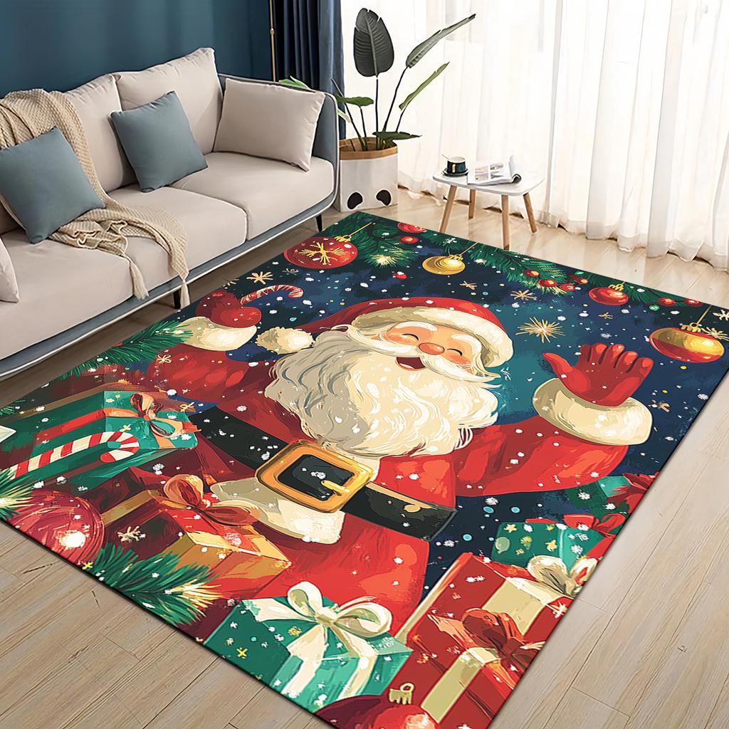 Merry Christmas Cartoon Santa Claus Snowman New Year Gift Carpet Rug for Living Room Bedroom Home Sofa Decoration,Non-slip Mat
