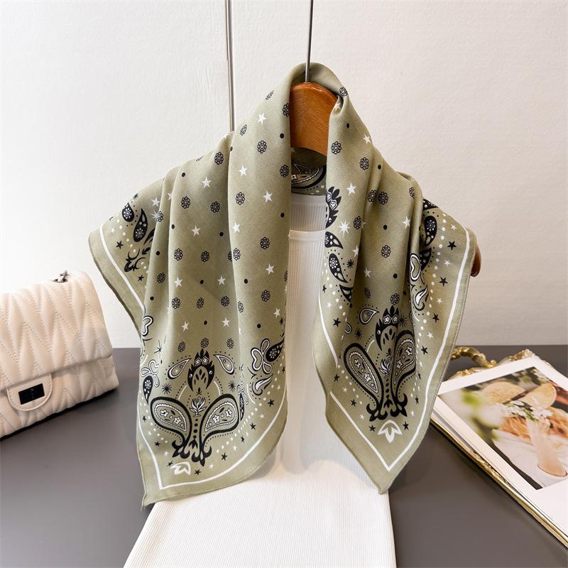 Cashew Flower Herringbone Pattern Cotton Linen Small Square Scarf Silk Imitation Velvet Shawl Sun Protection Women's