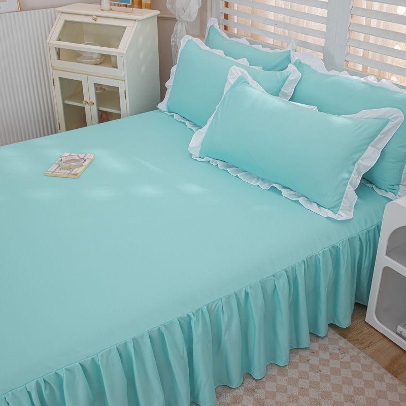 Solid Color Bed Skirt Full Package Anti Slip Bed Cover with Elastic All Season Dustproof Mattress Protector Non-Slip Bedding Set for Queen/King Size