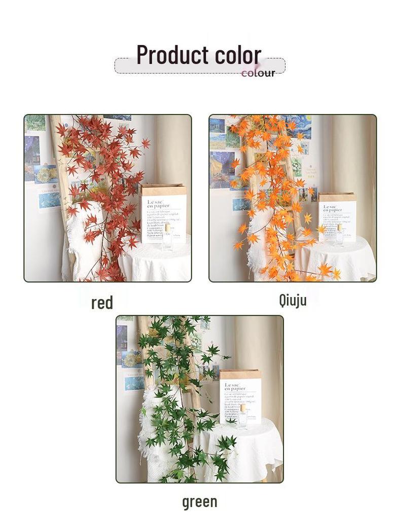 Artificial Maple Leaf Vine with Faux Chicken Claw & Flower Decorations for Water Pipe Wrapping