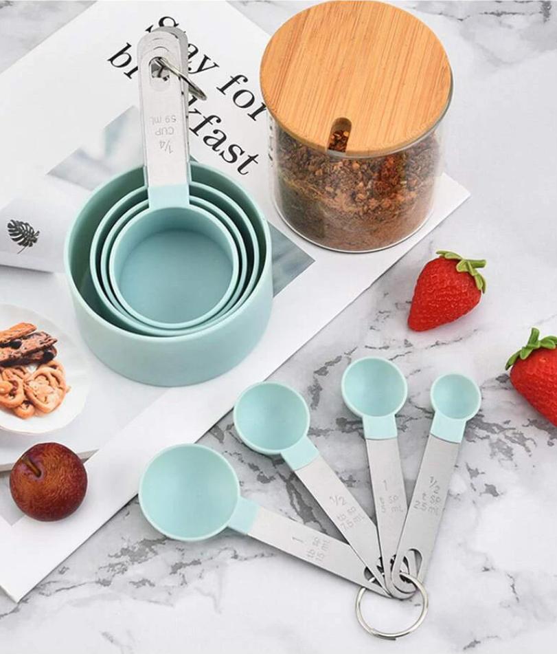 8PCS plastic measuring cup Spoon Set Stainless Steel handle Kitchen Baking Tools Accessories Weighing gadgets
